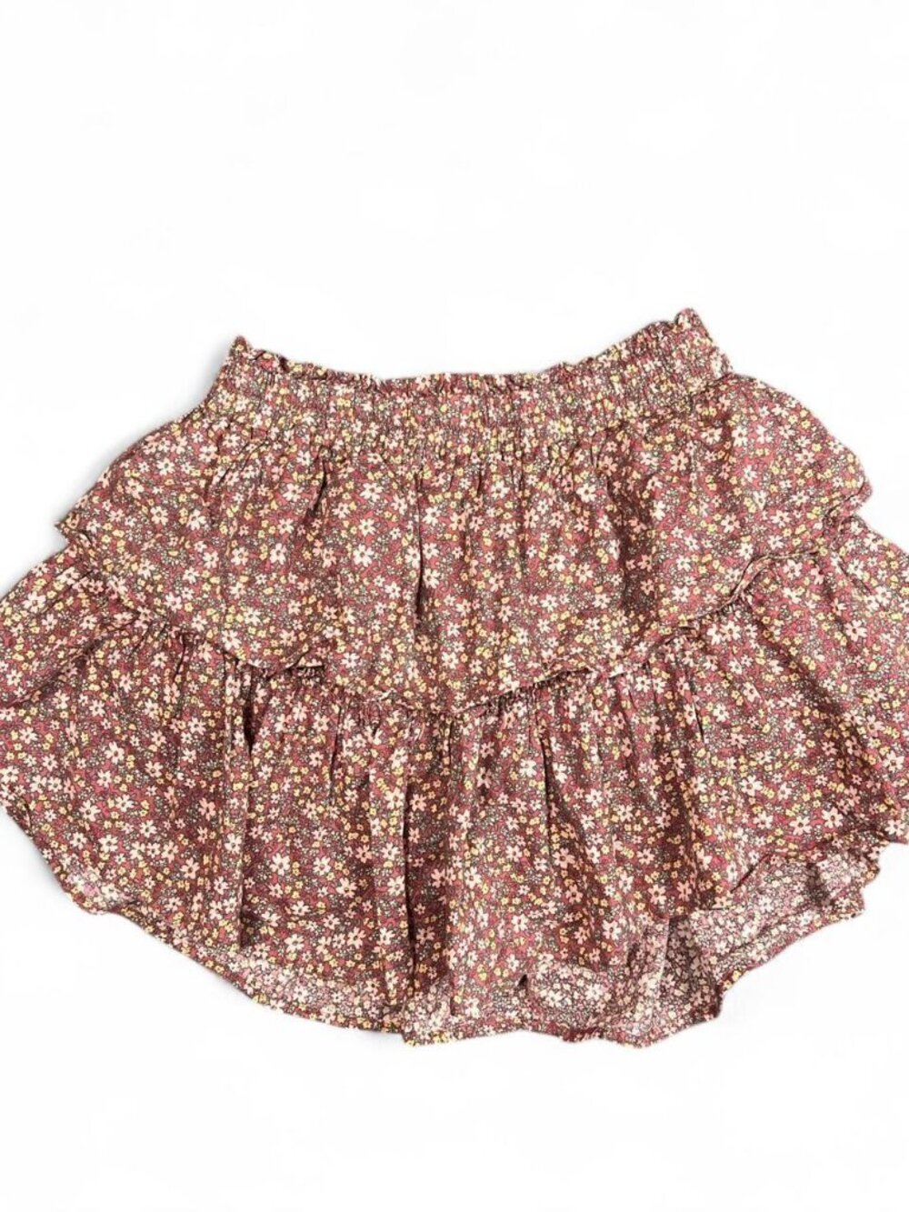 floral pink ruffled skirt